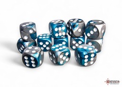 Gemini Steel-Teal/white 16mm d6 Dice Block (12 dice) - CHX26656